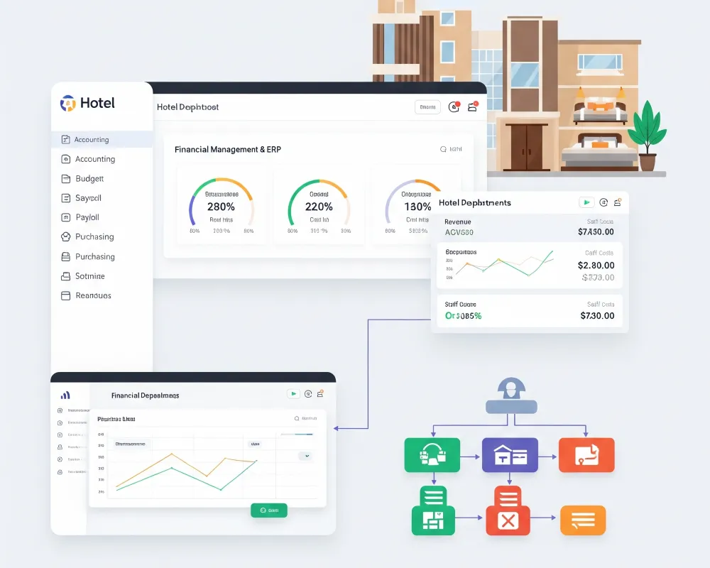 Software ERP para hoteles, uno de los tipos de software hoteleros que permite visualizar informes financieros y gestionar recursos con eficiencia