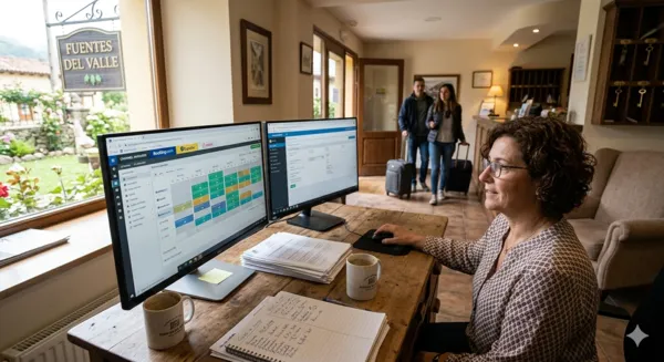 Foto de una Mujer analizando las OTAs mejoradas con su Channel Manager integrado para hoteles
